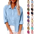 thumbnail image 1 of Women Cotton Linen Button Down Shirt Top, 1 of 9