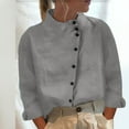 thumbnail image 1 of Women Cotton Linen Button Down Shirts Basic Roll Up Cuffed Sleeve Stand Collar Shirts Summer Fashion Slim Fit Blouse Tops, 1 of 5