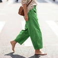thumbnail image 1 of Women Cotton Linen Cropped Barrel Pants Drawstring Wide Leg Capris 2026 Casual Summer Boho Palazzo Trouser with Pockets Green M, 1 of 5