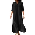 thumbnail image 1 of Women Cotton Linen Long Sleeve Button Lapel Maxi Shirt Dress Plus-size Layered Ruffled Hem Dress for Daily Wear, 1 of 5