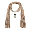 thumbnail image 1 of Women Cotton Linen Necklace Pendant Scarf Soft Necklace Scarf Khaki, 1 of 2