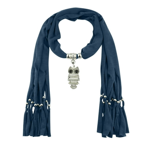 Women Cotton Linen Necklace Pendant Scarf Soft Necklace Scarf Navy