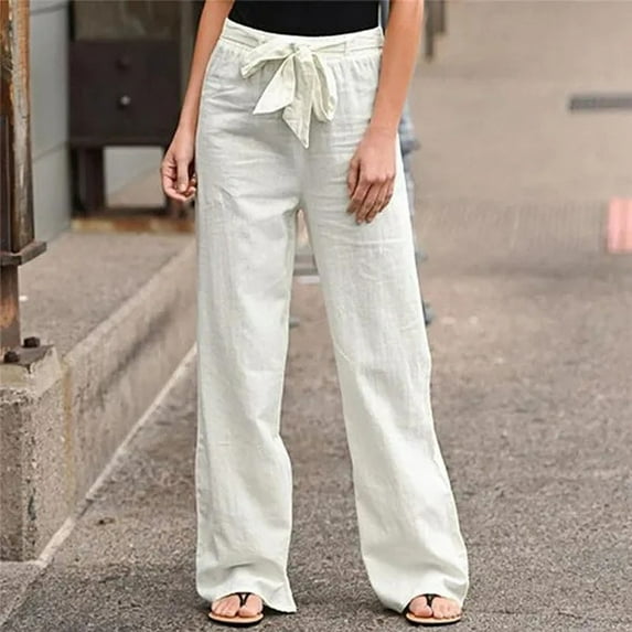 Women Cotton Linen Pants Hight Waist Ankle-length Oversized Loose Trousers Female Casual Solid Color Pants