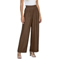 thumbnail image 1 of Women Cotton Linen Pants Smocked High Waisted Lightweight Comfy Wide Leg Dressy Casual Trousers with Pockets (L, Coffee), 1 of 8