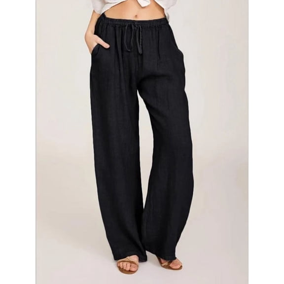 Women Cotton Linen Pants Summer and Autumn Solid High Waist Wide-Leg Trousers Female Loose Hemp Casual Breathable Sports Pants