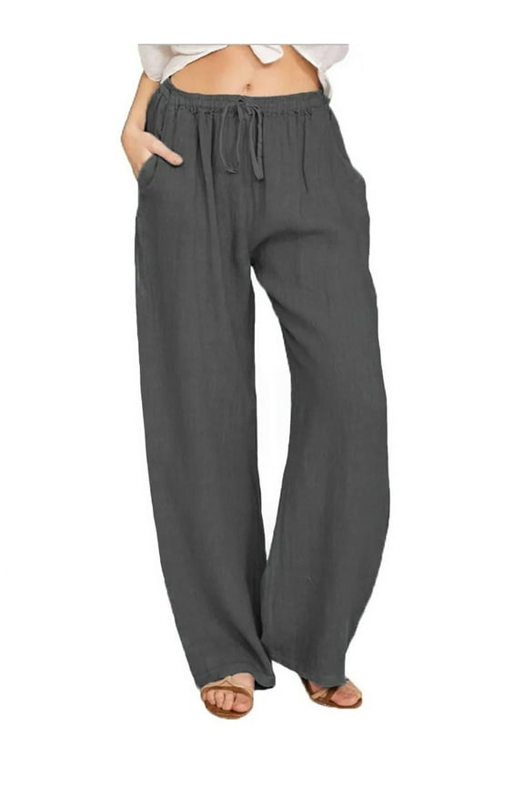 Women Cotton Linen Pants Summer and Autumn Solid High Waist Wide-Leg Trousers Female Loose Hemp Casual Breathable Sports Pants