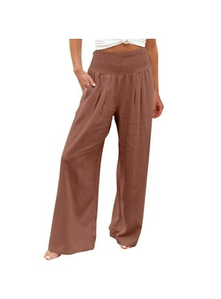 Wide Leg Pants for Women Elastic High Waist Drawstring Palazzo Trousers  Summer Casual Baggy Flowy Beach Long Pants
