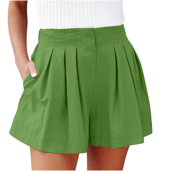 Women Cotton Linen Pleated Shorts Soft Elastic Waist Summer Casual Short Pants Flowy High Waisted Lounge Beach Shorts