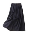 thumbnail image 1 of Women Cotton Linen Pleated Skirts Elastic Waisted A-Line Flowy Uniform Skirt with Pockets Blue XXL, 1 of 6