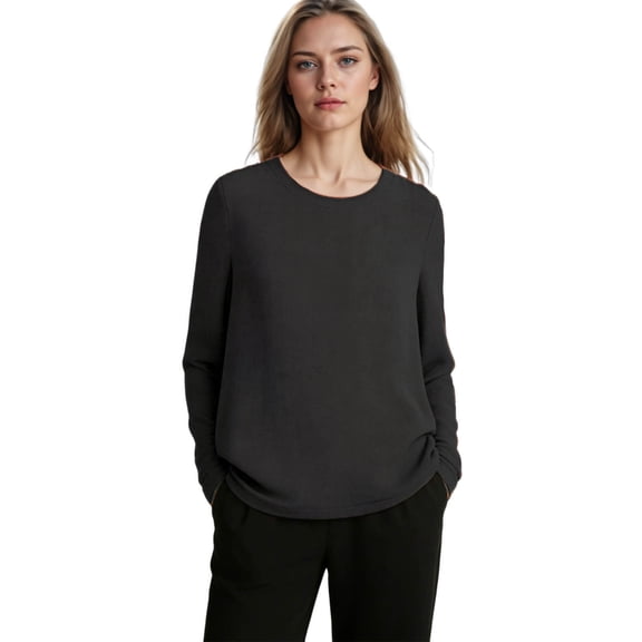 Women Cotton Linen Shirts Casual Basic Crewneck Long Sleeve Pullover Tshirts Trendy Loose Fit Comfy Soft Solid Color Tops