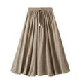 thumbnail image 1 of Women Cotton Linen Skirt Solid Elastic Waisted Pleated Long Skirt Summer Casual Flowy Beach Holiday Bohemian Skirts, 1 of 5