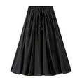 thumbnail image 1 of Women Cotton Linen Skirt Solid Elastic Waisted Pleated Long Skirt Summer Casual Flowy Beach Holiday Bohemian Skirts, 1 of 5