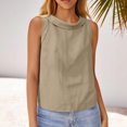 thumbnail image 1 of Women Cotton Linen Sleeveless Crop Tank Tops O Neck Shirt Casual Solid Color Loose Fit Comfy T-Shirt Blouse Vest Brown L, 1 of 4