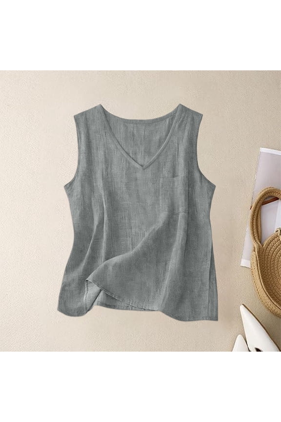 Women Cotton Linen Tank Tops Cotton Boho Tops Linen Shirts For Women Boho Peasant Gauze Blouses Gauze Shirts For Women Womens Summer Tops Summer Blouses For Women Linen Tops For Women Gray 2XL