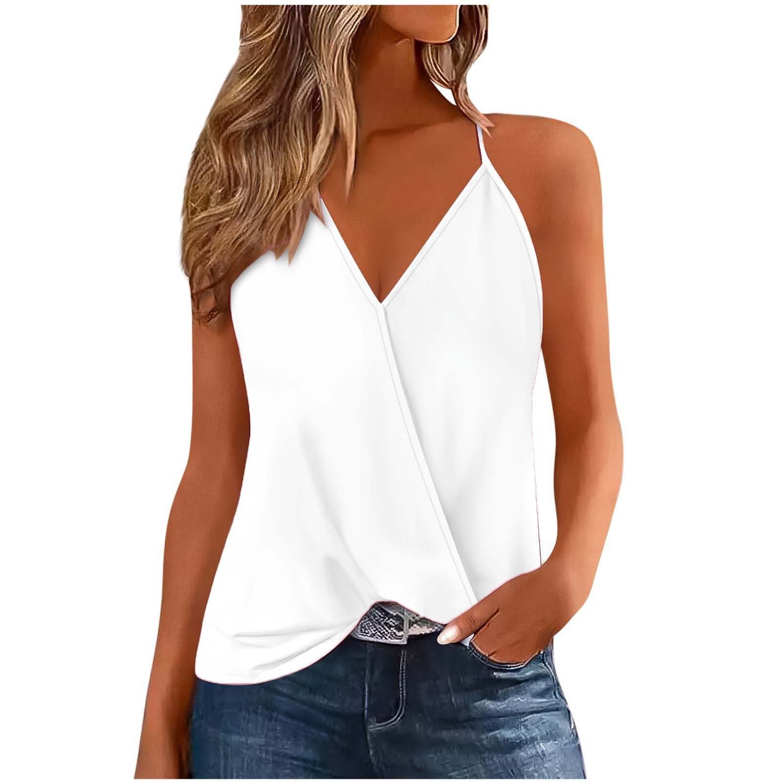Women Cotton Linen Tanks Side Split Camis Spaghetti Strap Tank Top Solid Color Blouses V Neck Camisole Sleeveless Shirt Loose Fit Vest Lightweight Breathable Clothing