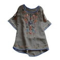 thumbnail image 1 of Women Cotton Linen Tops Mexican Embroidered Floral Peasant Blouses Summer Casual Fashion Loose Fit Bohemian Shirts, 1 of 5