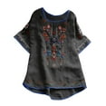 thumbnail image 1 of Women Cotton Linen Tops Mexican Embroidered Floral Peasant Blouses Summer Casual Fashion Loose Fit Bohemian Shirts, 1 of 8