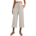 thumbnail image 1 of Women Cotton Linen Trouser Ladies Wide Leg Cropped Trousers with Pocket Drawstring Elasticated Waist Tapered Trousers Solid Casual Summer Pants Baggy Lounge Pants Breathable Beach Yoga Trousers, 1 of 6