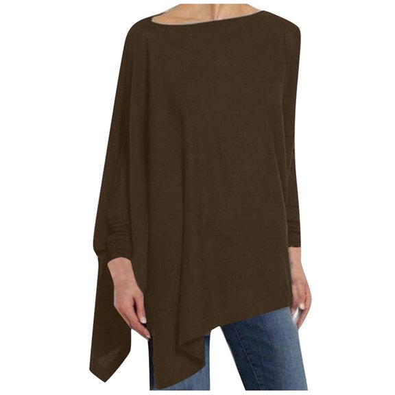 Women Cotton Linen Tshirt Tops, Trendy Plus Size Casual Blouse High Low Round Neck Tunic Tees Long Sleeves Blouses