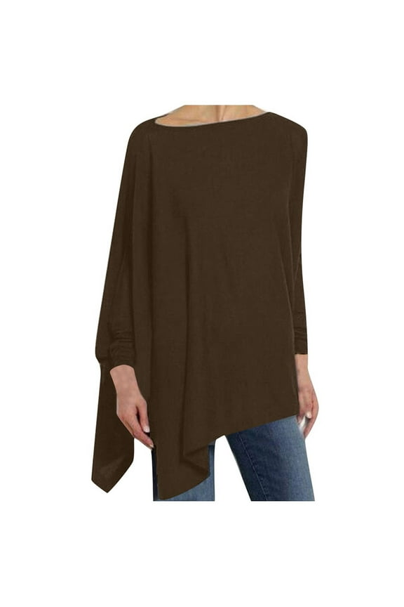 Women Cotton Linen Tshirt Tops, Trendy Plus Size Casual Blouse High Low Round Neck Tunic Tees Long Sleeves Blouses