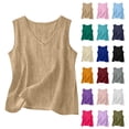 thumbnail image 1 of Women Cotton Linen V Neck Sleeveless Loose Fit Blouse Summer Tank Top Shirt, 1 of 6