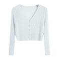 thumbnail image 1 of Women Cotton Long Sleeve Sweaters Tops V Neck Cardigan Button Down Collared Knit Shirts Casual Lightweight Blouses One-Size, 1 of 6