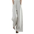 thumbnail image 1 of Women Cotton Loose Wide Leg Pants High Waist Straight Retro Literary Casual Trousers, 1 of 5