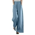 thumbnail image 1 of Women Cotton Loose Wide Leg Pants High Waist Straight Retro Literary Casual Trousers, 1 of 6