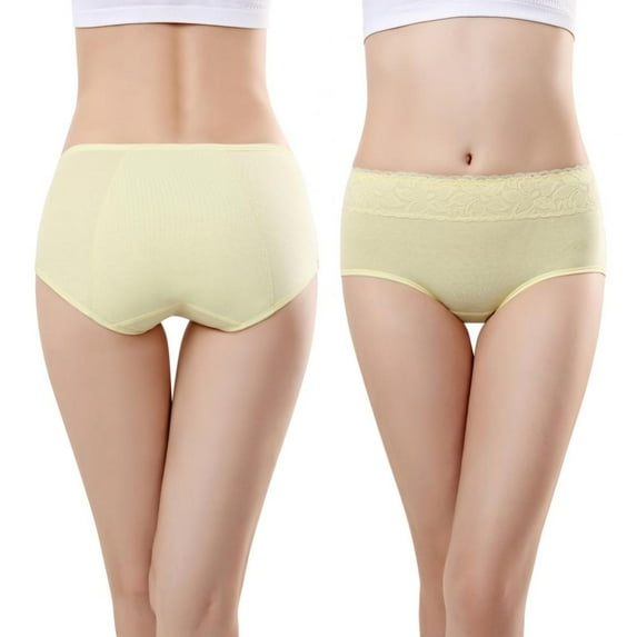Women Cotton Menstrual Panties Lace Seamless Mid Waistband Solid Breathable Intimate Briefs