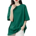 thumbnail image 1 of Women Cotton Oversized T-Shirts Drop Shoulder Short Sleeve T Shirts Crew Neck Loose Summer Pullover Green, M, 1 of 5