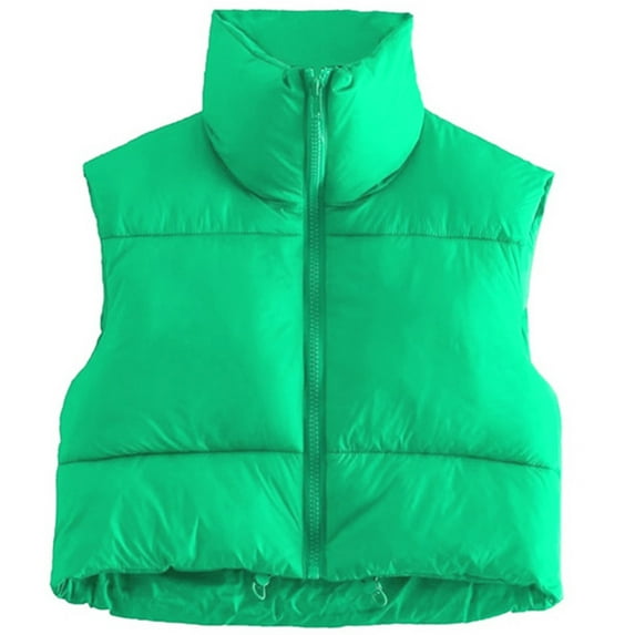 Women Cotton Padded Vest Ladies Sleeveless Crop Vest Fashion Puffer Vest Zipper Collared Short Top Gilet Streetwear