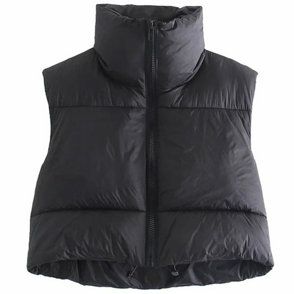 Women Cotton Padded Vest Ladies Sleeveless Crop Vest Fashion Puffer Vest Zipper Collared Short Top Gilet Streetwear