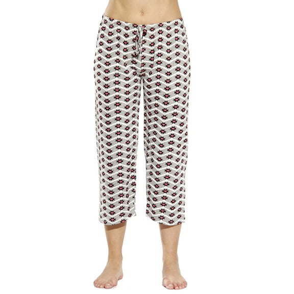 Women Cotton Pajama Capri Pants / Sleepwear (Hearts / Chevron, Small)