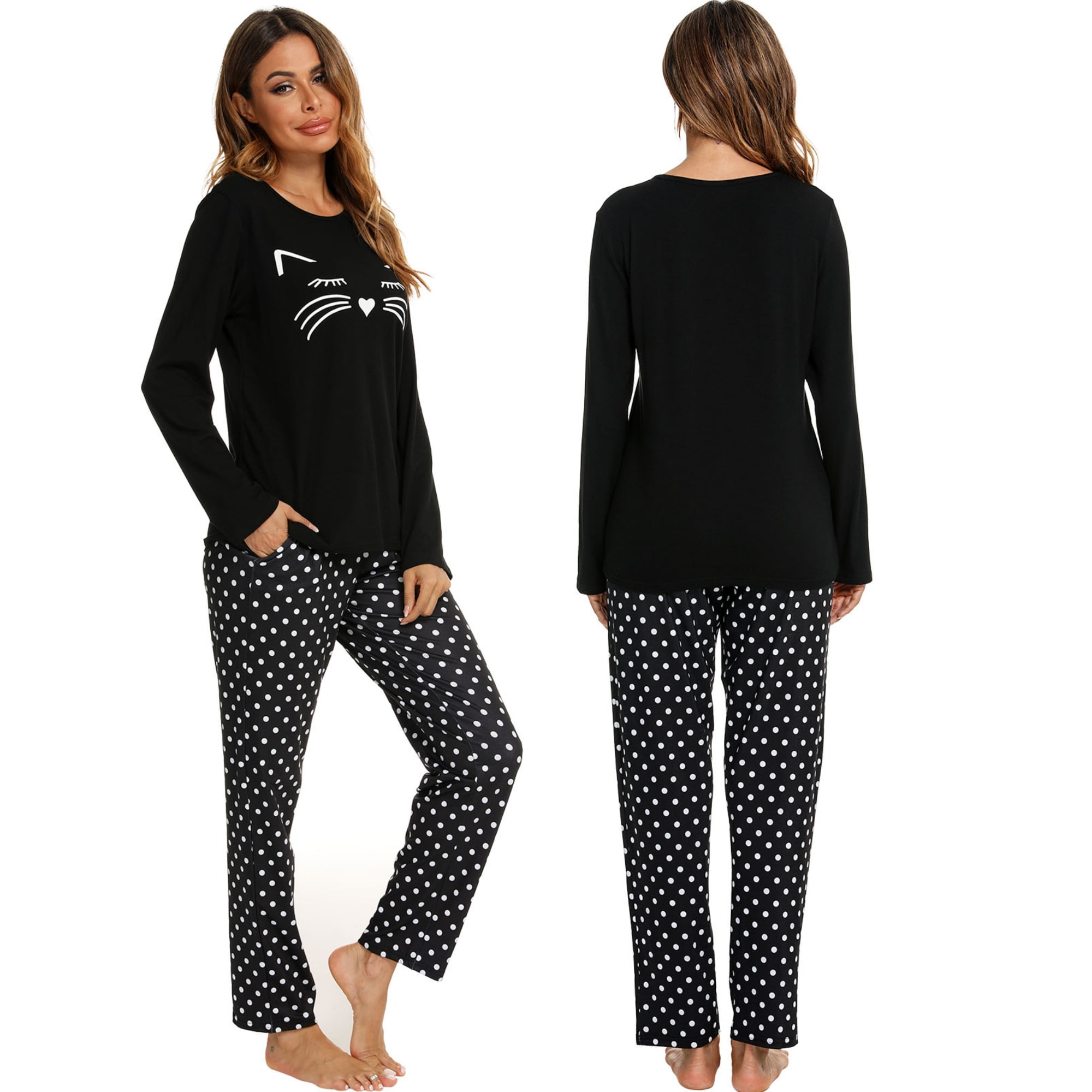 Women Cotton Pajamas Set Long Sleeve and Pants Pajamas for Women Cute ...