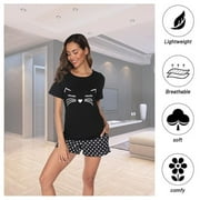 DEJI Women Cotton Pajamas Set Short Sleeve and Shorts Pajama Set for Women Cute Printed Womens Soft Summer Pajamas Sets 2 Piece Womens Loungewear Set, S-XXL