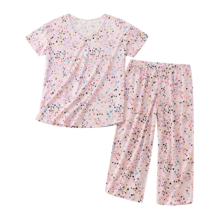 Women Cotton Pajamas Set Short Sleeve Top Capri Pants Sleepwear Plus Flannel Pajamas Women Petite Size Walmart
