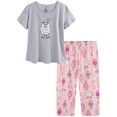 Women Cotton Pajamas Set Short Sleeve Top Capri Pants Sleepwear Plus