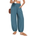 thumbnail image 1 of Women Cotton Palazzo Pants Summer Boho Wide Leg High Waist Casual Lounge Pant Vacation Outfits Green M, 1 of 10