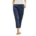thumbnail image 1 of Women Cotton Pocket Cropped Straight Leg Crop Pants Ladies Casual Long Loose Pant Slacks Cozy Daily Female Bottoms Navy 3XL, 1 of 7
