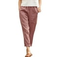 thumbnail image 1 of Women Cotton Pocket Cropped Straight Leg Crop Pants Ladies Casual Long Loose Pant Slacks Cozy Daily Female Bottoms Watermelon Red L, 1 of 4