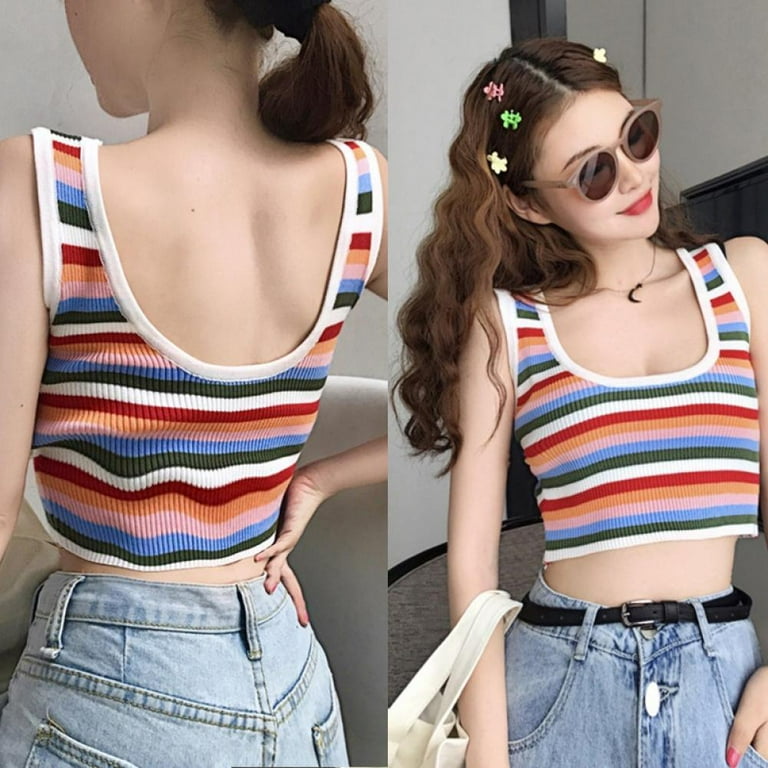 Summer Knitted Strap Slim Fit Striped Vest Summer Knitted Strap Slim Fit Striped Vest
