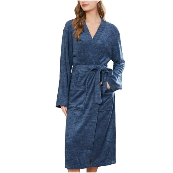 Women Cotton Robes Long Kimono Bathrobe Lightweight Soft Sleepwear V-neck Casual Ladies Loungewear Nightgown
