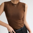 thumbnail image 1 of Women Cotton Round Neck Camisole Vest Basic Sleeveless Undershirt Tops Slim Tees, 1 of 9