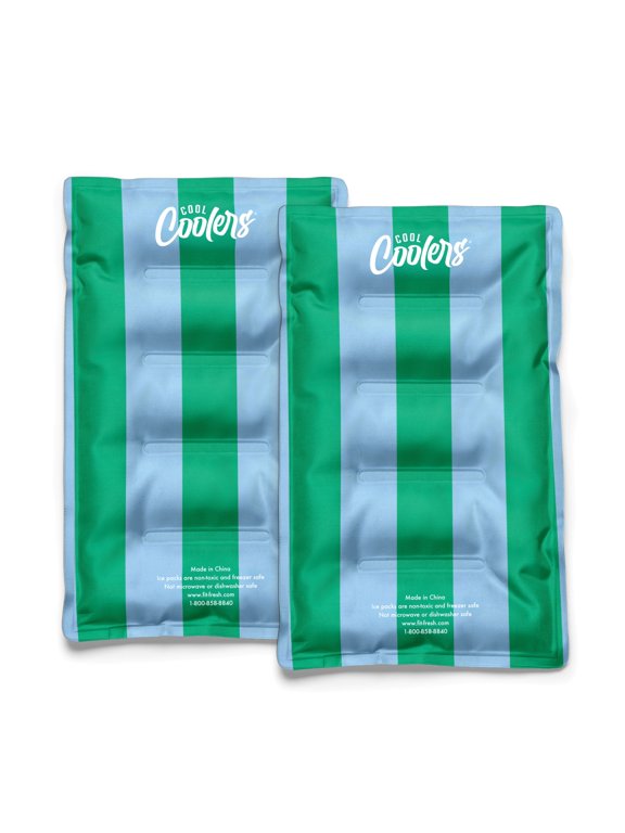 Cool Coolers by Fit + Fresh XL Soft Ice Packs for Lunch Bags & Coolers, Coastal Cabana Stripe, 2pk