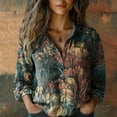 thumbnail image 1 of Women Cotton Shirt Printed Fashion Button Down Shirts Casual Tops Long Sleeve Blouse Navy, 1 of 3