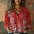 thumbnail image 1 of Women Cotton Shirt Printed Fashion Button Down Shirts Casual Tops Long Sleeve Blouse Red, 1 of 7