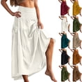 thumbnail image 1 of Women Cotton Skirts Bohemia Elastic Wide Waist Summer Casual Beach Vacation Plain Loose Maxi Skirts with Two Pockets White S-XL, 1 of 9