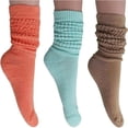 thumbnail image 1 of Women Cotton Slouch Socks 3 Pairs Shoe Size 5-10 (Peach-Mint-Beige), 1 of 7