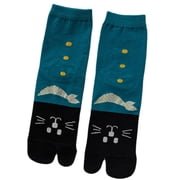 Women Cotton Split 2 Toe Kimono Tabi Crew Socks Cute Cat Print Flip Flop Hosiery