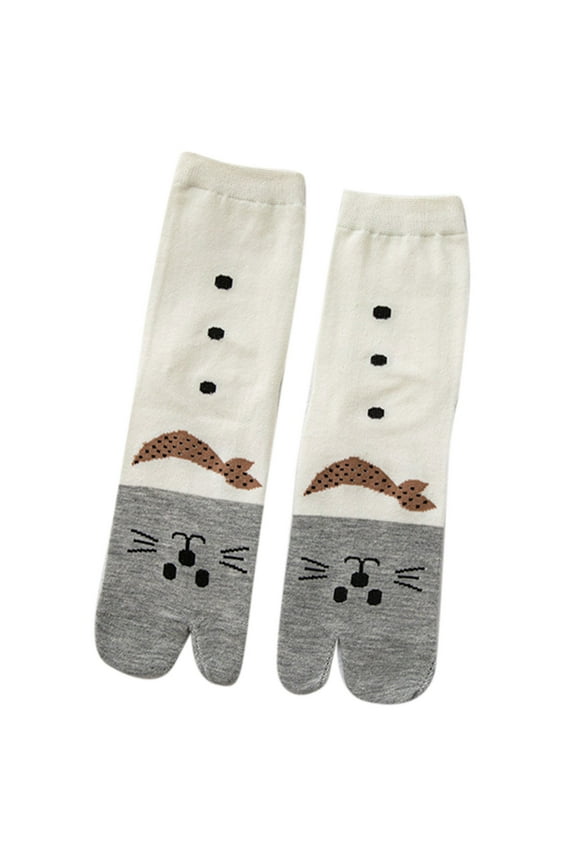 Women Cotton Split 2 Toe Kimono Tabi Crew Socks Cute for Cat Print Flip Flop Hosiery
